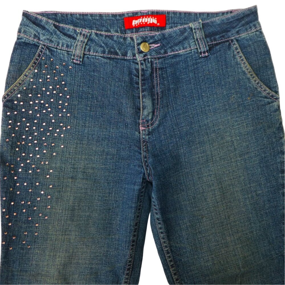 30x26 Vintage Bongo Blue Jeans Studs Mid Rise Flared Crop Leg Stretch 14.5 Plus